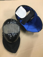 Blue mask with black bib